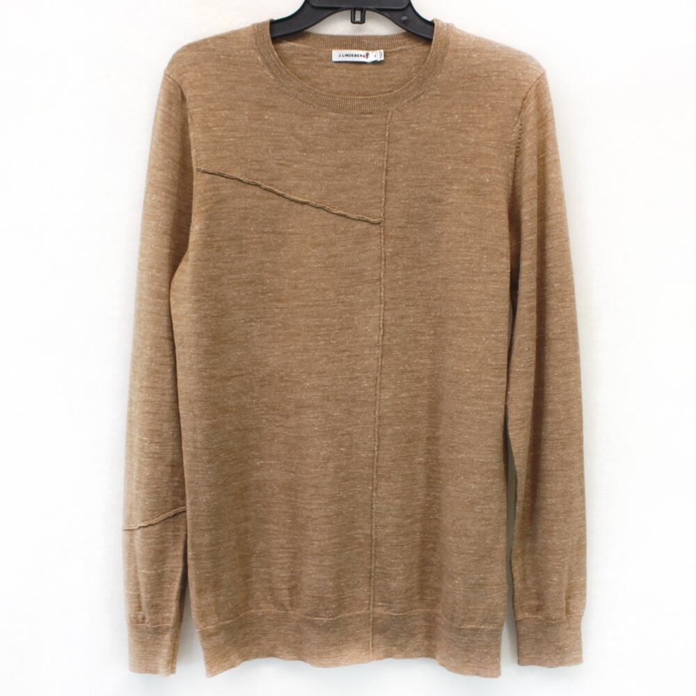 J. Lindeberg Knitted Sweater Wool Linen Blend Brown Pullover Crew Neck Medium